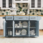 54 - Grande isola cucina con anta a ribalta in legno di gomma, carrello da cucina scorrevole con texture in rilievo su 4 ruote con 4 ante e 3 cassetti