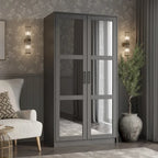 Armadio Urban a 2 ante in 100% legno massello con ante piene e a specchio