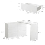 Cassettiera e Scrivania Girevole a 32,7H, con 6 Cassetti, Tavolo da Trucco, Bianco/Nero