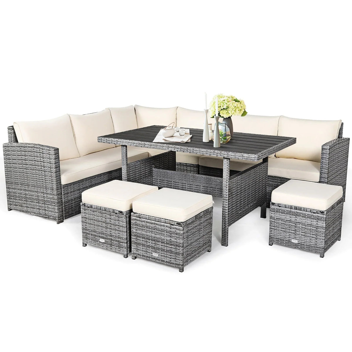 Costway 7 PCS Patio Rattan Dining Set Sectional Sofa Couch Ottoman - See Details