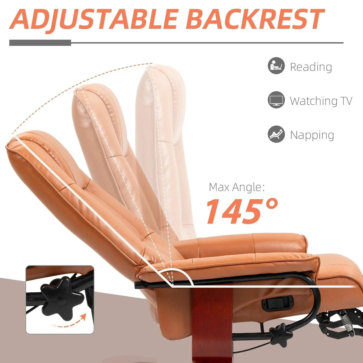 HomCom Faux Leather Adjustable Manual Swivel Base Recliner Chair with Comfortable and Relaxing Footrest