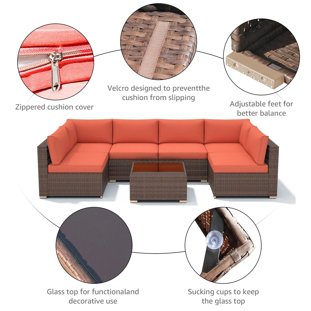 Wicker/ Steel 7-piece Outdoor Cushioned Sectional Sofa Set
