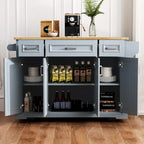 54 - Grande isola cucina con anta a ribalta in legno di gomma, carrello da cucina scorrevole con texture in rilievo su 4 ruote con 4 ante e 3 cassetti