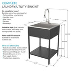 Lavatoio e mobile in acciaio inox 24" L x 22" P x 35" H