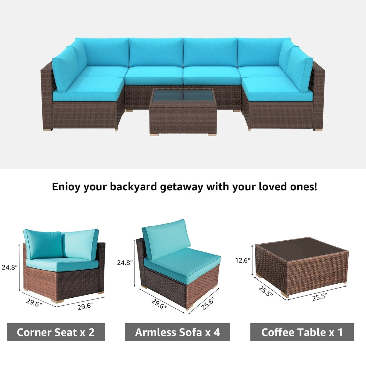 Wicker/ Steel 7-piece Outdoor Cushioned Sectional Sofa Set