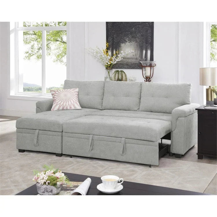 Convertible Reversible Sectional Sofa with Pull-Out Sleeper Bed, Hidden Storage Chaise, and Durable Legs