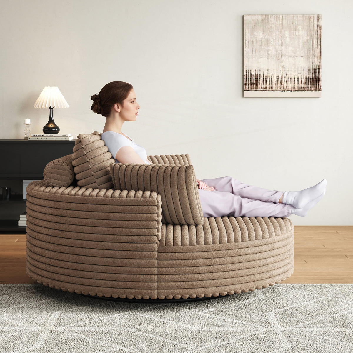 Corduroy Chenille Foam Single Swivel Chair