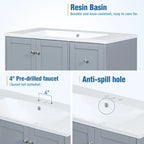 Mobile bagno da 36 pollici con ricarica USB, lavabo in resina, telaio in legno massello, 3 cassetti contenitori