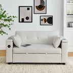 Divano Letto Estraibile 54", Divano Reclinabile 2 Posti con Contenitore, Cuscino Lombare, Presa USB