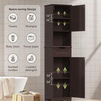 Mobile bagno alto 67 H, Armadietto portabiancheria stretto, Mobiletto contenitore con 2 ante e cassetto