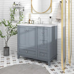 Mobile bagno da 36 pollici con ricarica USB, lavabo in resina, telaio in legno massello, 3 cassetti contenitori