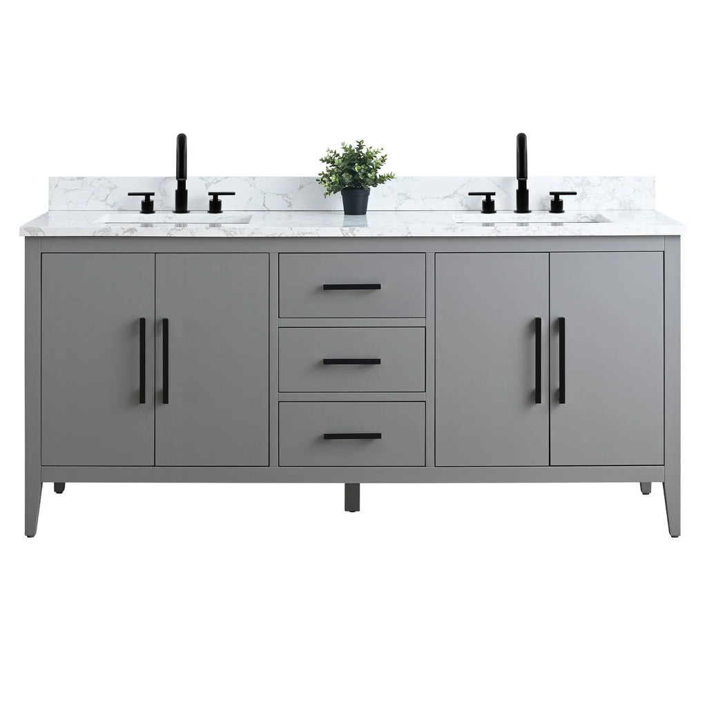 Vanity Art 72 Double Sink Bathroom Vanity Cabinet with Engineered Marble Top