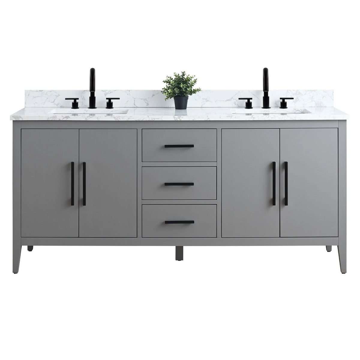 Vanity Art 72 Double Sink Bathroom Vanity Cabinet with Engineered Marble Top