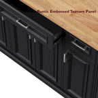 54 - Grande isola cucina con anta a ribalta in legno di gomma, carrello da cucina scorrevole con texture in rilievo su 4 ruote con 4 ante e 3 cassetti