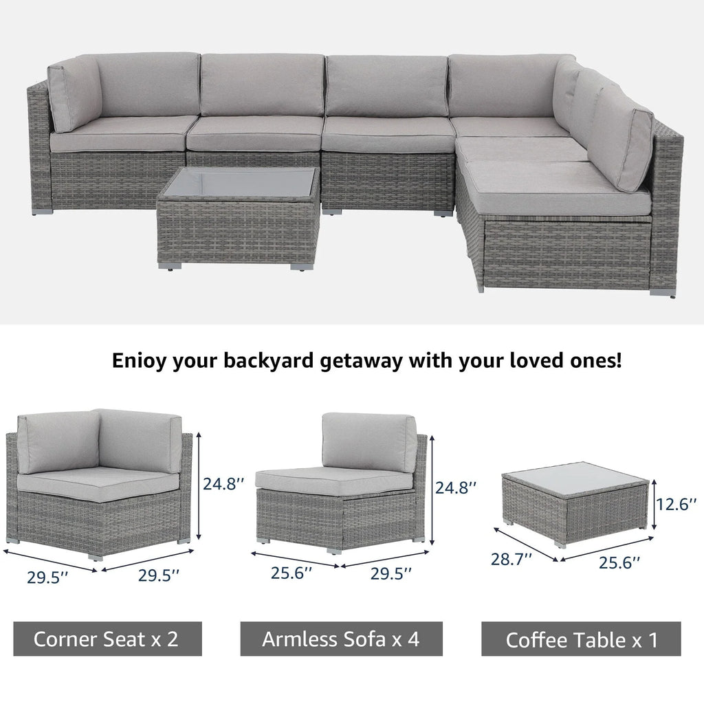 Wicker/ Steel 7-piece Outdoor Cushioned Sectional Sofa Set