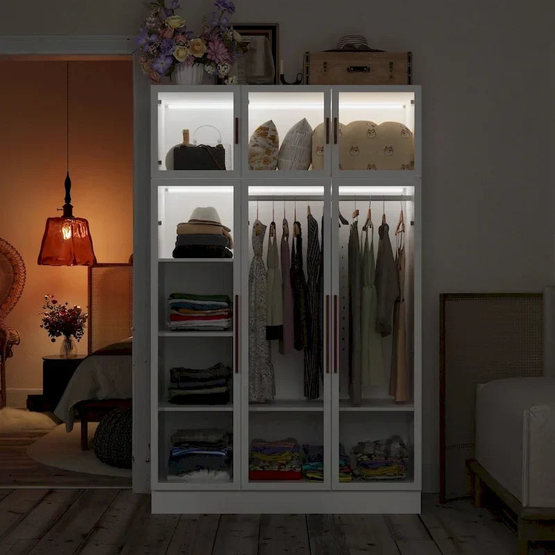 Armadio con ante in vetro da 120 cm con luce LED integrata