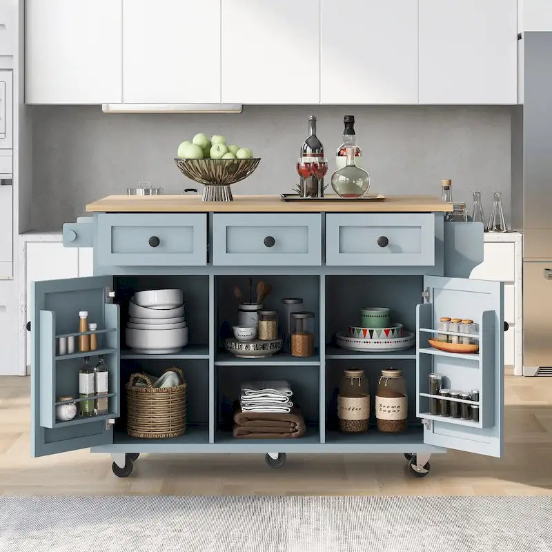 Desserte de cuisine avec plateau rabattable en bois d'hévéa