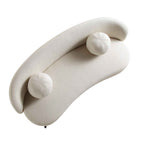 Divano curvo a 3 posti con cuscini a sfera, misto lino beige