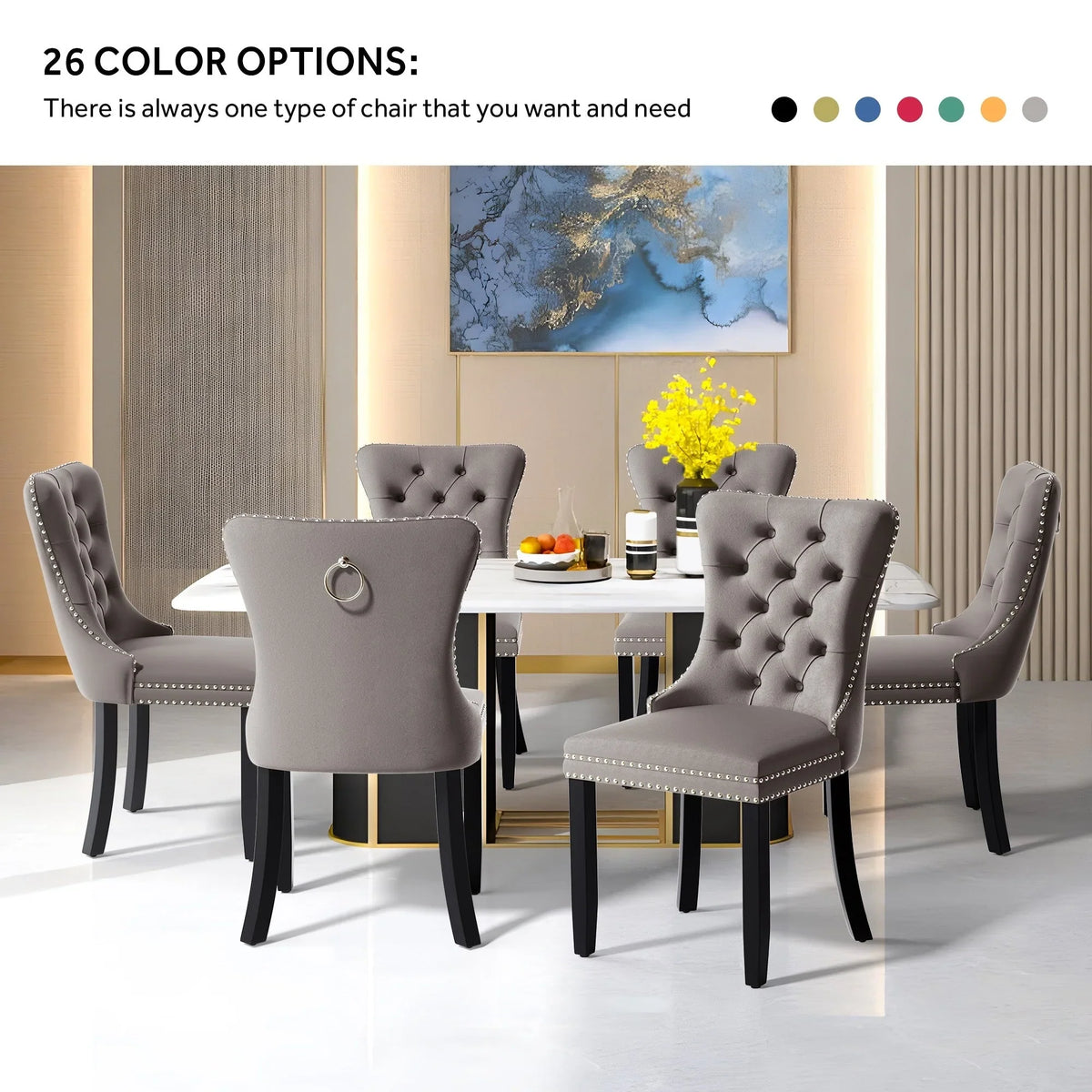 Upholstered Tufted Velvet Dining Chair with Solid Wood Legs Set of 6