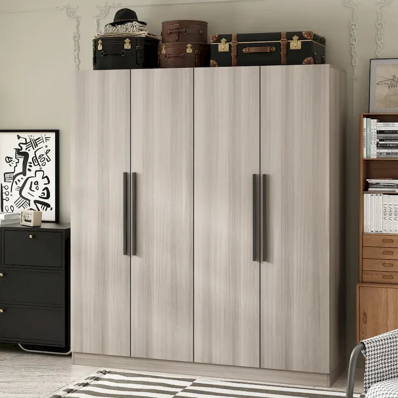 Armoire de rangement moderne sur pied en bois massif avec étagères
