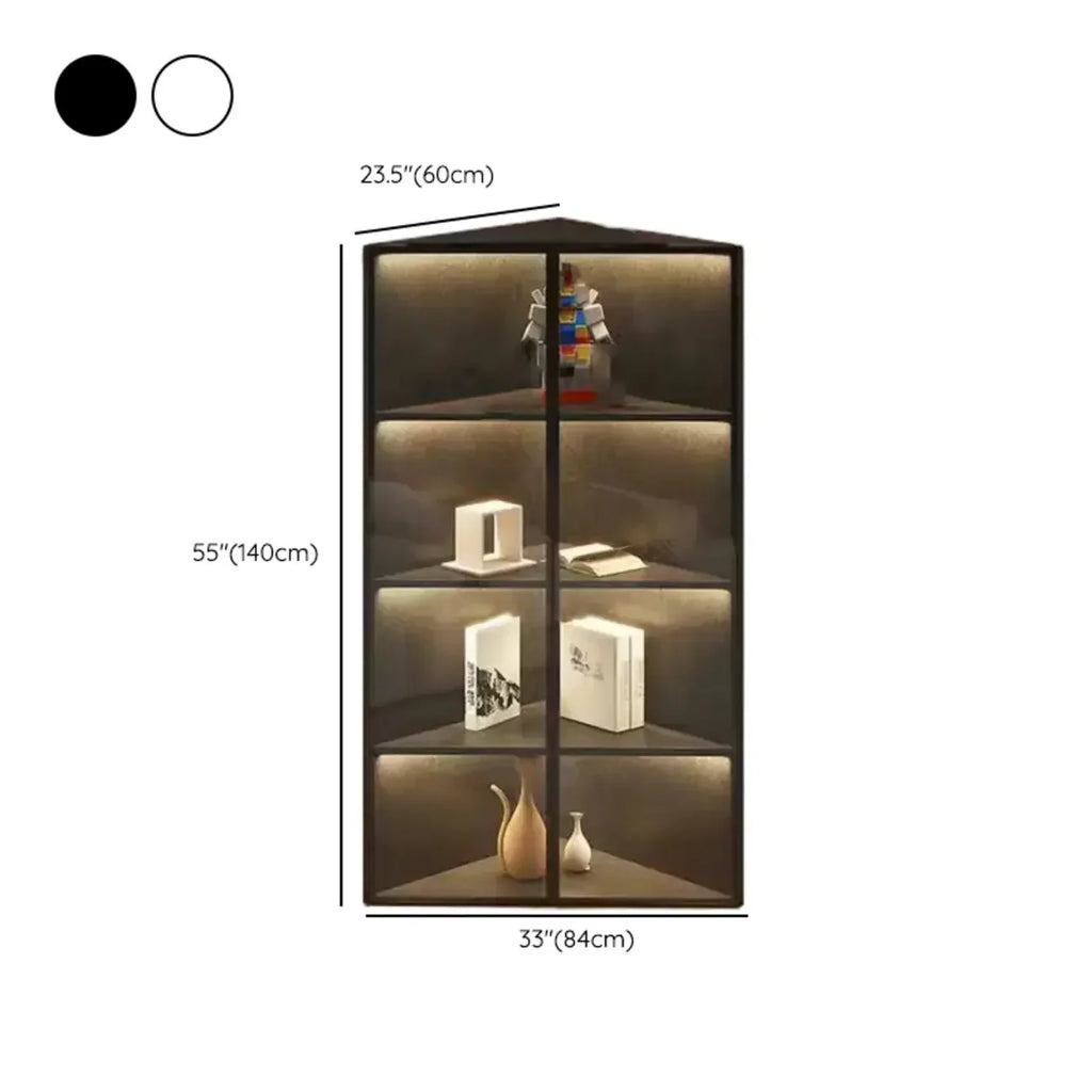 Modern Grey Metal Wood Corner Display Cabinet with Glass Door