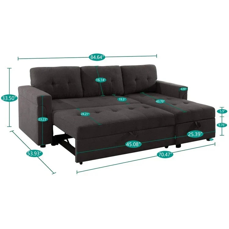 Convertible Reversible Sectional Sofa with Pull-Out Sleeper Bed, Hidden Storage Chaise, and Durable Legs