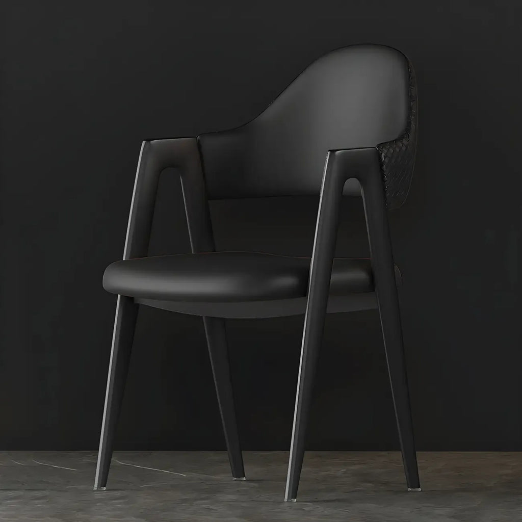 Modern Leather Curved Open Back Arm Dining Chair