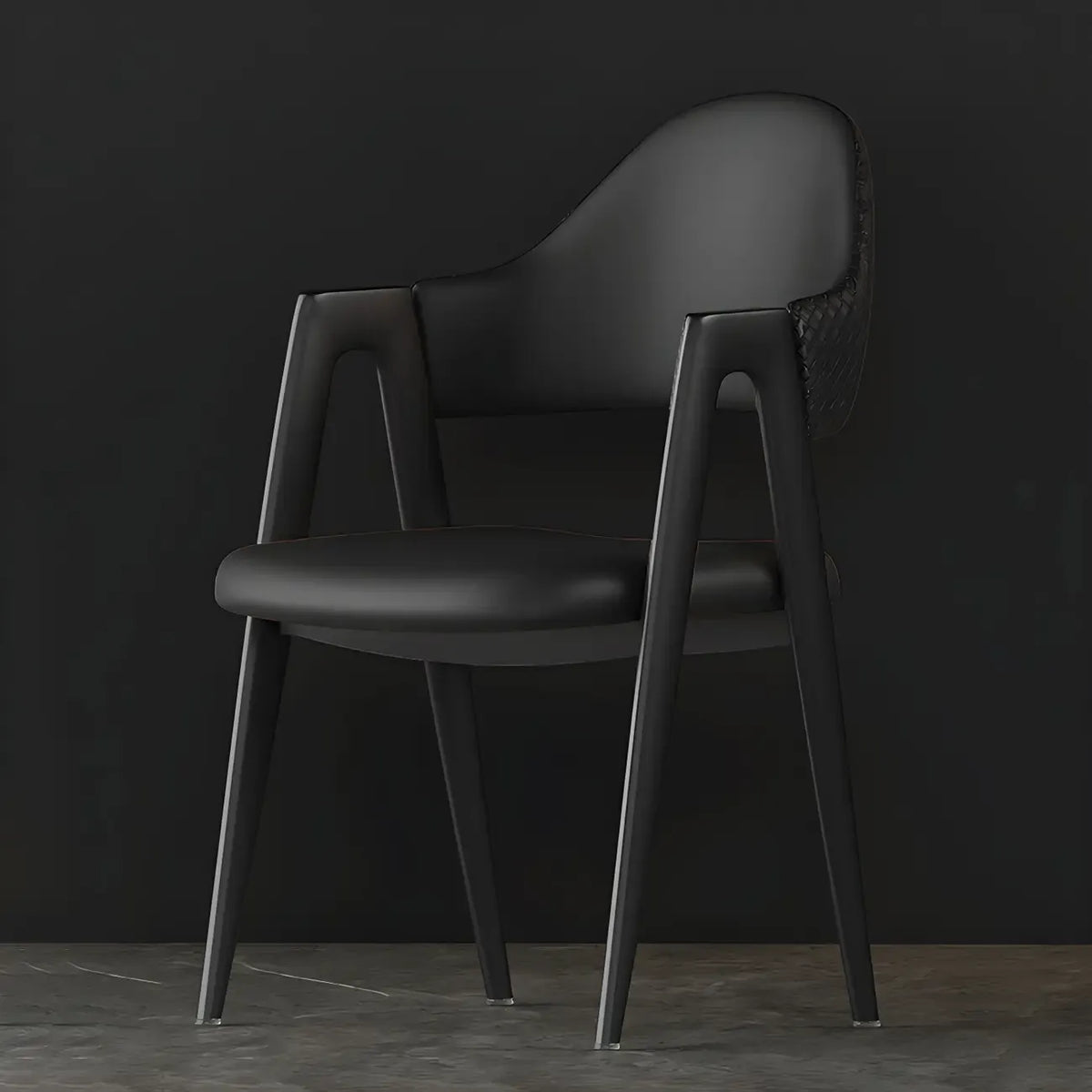 Modern Leather Curved Open Back Arm Dining Chair