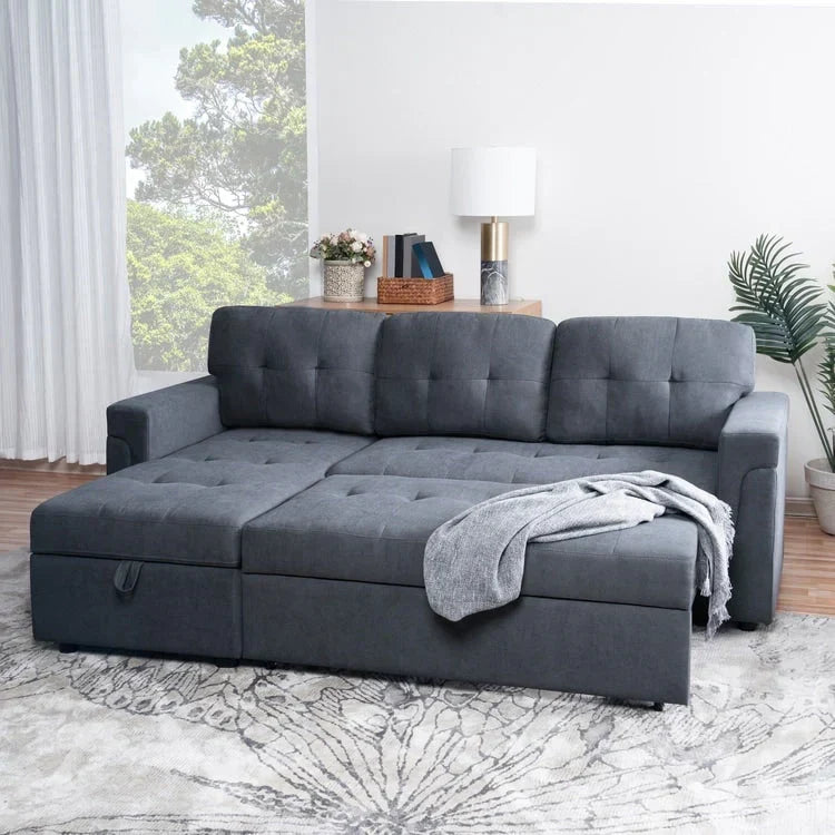 Convertible Reversible Sectional Sofa with Pull-Out Sleeper Bed, Hidden Storage Chaise, and Durable Legs