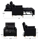 Divano letto 3 in 1 convertibile, poltrona e lettino, nero