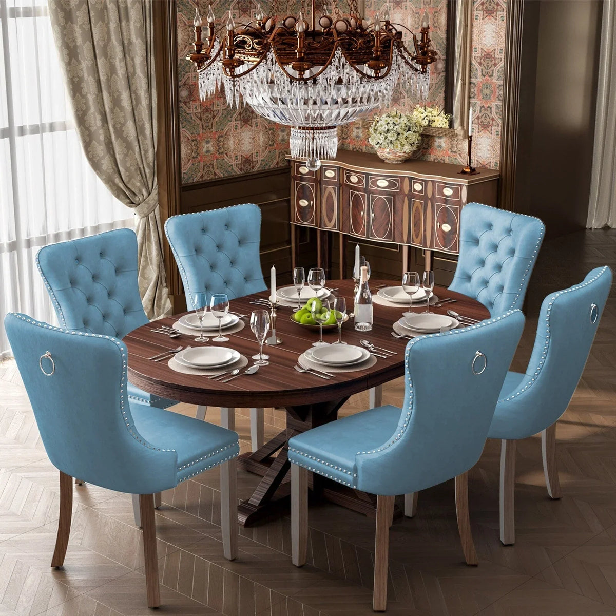 Upholstered Tufted Velvet Dining Chair with Solid Wood Legs Set of 6