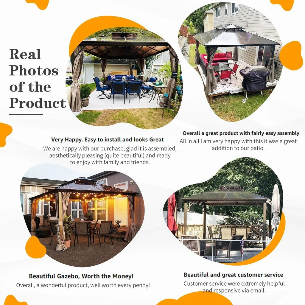 EROMMY Hardtop Gazebo,Outdoor Pergola with Double Roof & Netting & Curtains,Heavy Duty Canopy for Patio, Backyard, Pool party