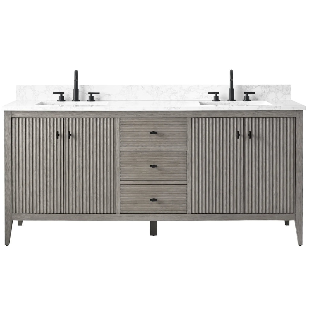 Vanity Art 72 Double Sink Bathroom Vanity Cabinet with Engineered Marble Top
