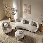 Divano curvo a 3 posti con cuscini a sfera, misto lino beige