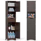 Mobile bagno alto 67 H, Armadietto portabiancheria stretto, Mobiletto contenitore con 2 ante e cassetto
