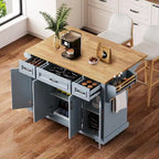 54 - Grande isola cucina con anta a ribalta in legno di gomma, carrello da cucina scorrevole con texture in rilievo su 4 ruote con 4 ante e 3 cassetti