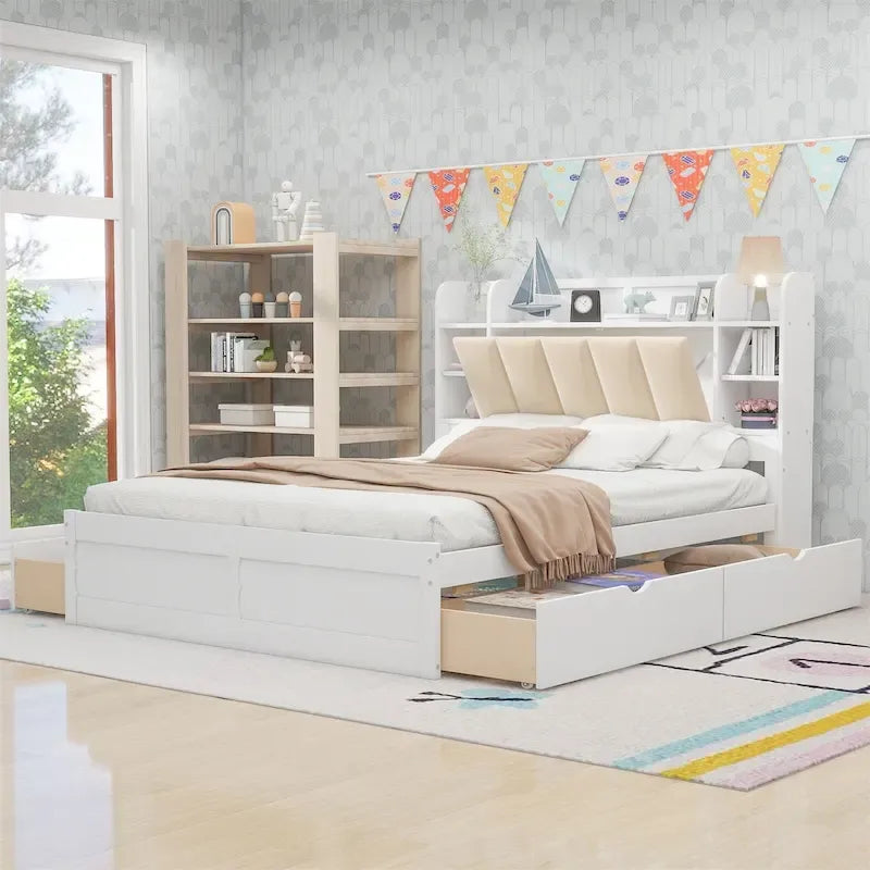 Lit plateforme Queen Size Merax avec tête de lit de rangement