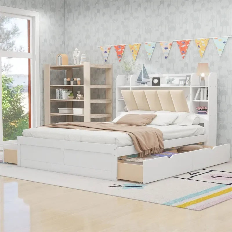 Lit plateforme Queen Size Merax avec tête de lit de rangement