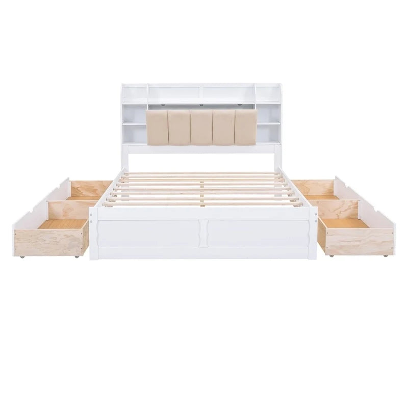 Lit plateforme Queen Size Merax avec tête de lit de rangement