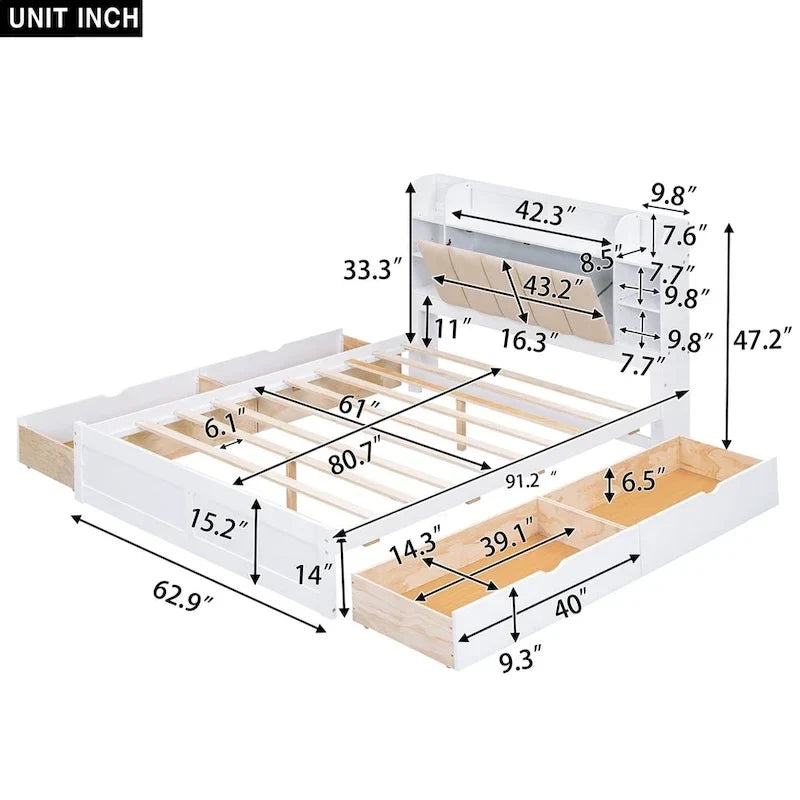 Lit plateforme Queen Size Merax avec tête de lit de rangement