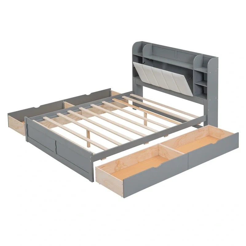 Lit plateforme Queen Size Merax avec tête de lit de rangement