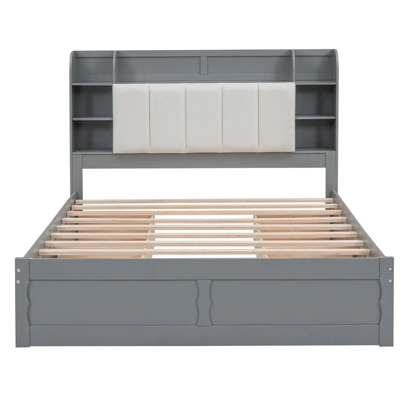 Lit plateforme Queen Size Merax avec tête de lit de rangement