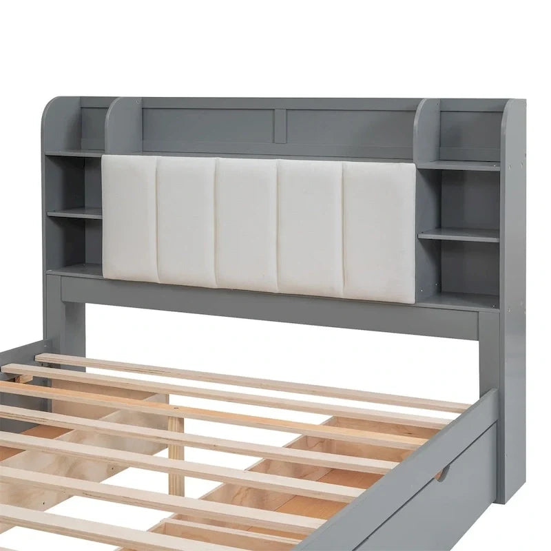 Lit plateforme Queen Size Merax avec tête de lit de rangement
