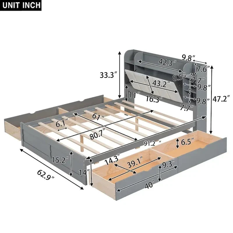 Lit plateforme Queen Size Merax avec tête de lit de rangement