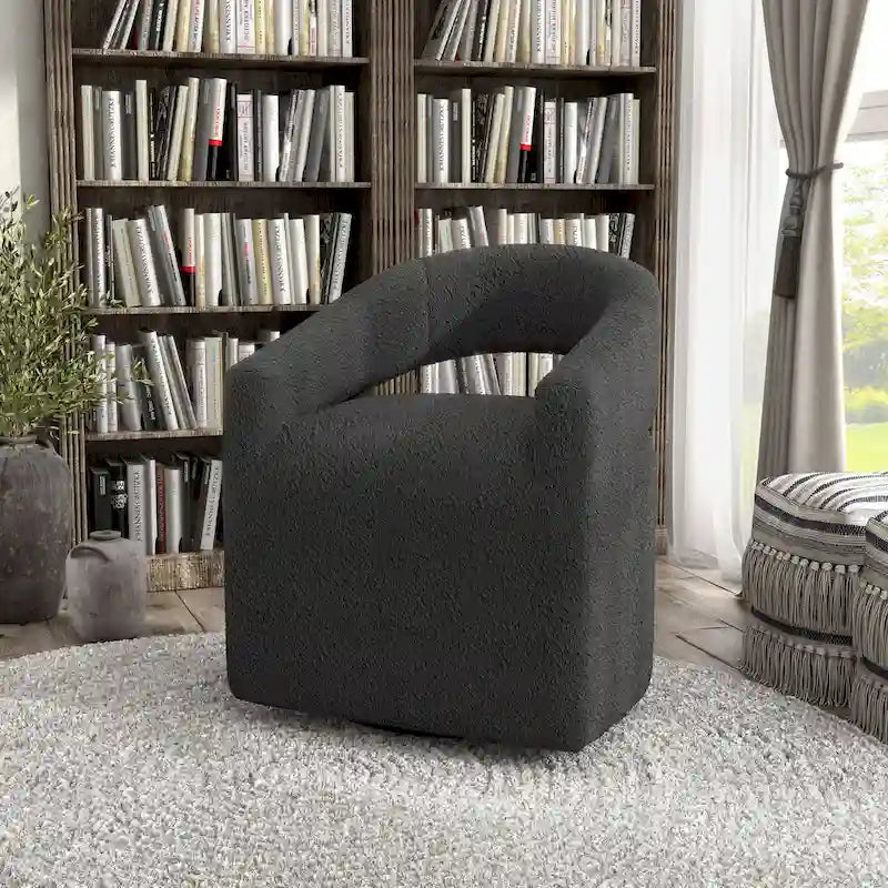 Fauteuil tournant Celeste Modern Boucle, dossier ouvert et accoudoirs incurvés, par Furniture of America