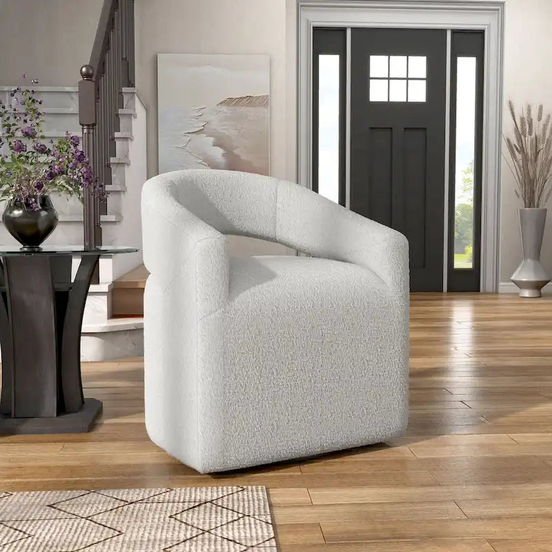 Fauteuil tournant Celeste Modern Boucle, dossier ouvert et accoudoirs incurvés, par Furniture of America