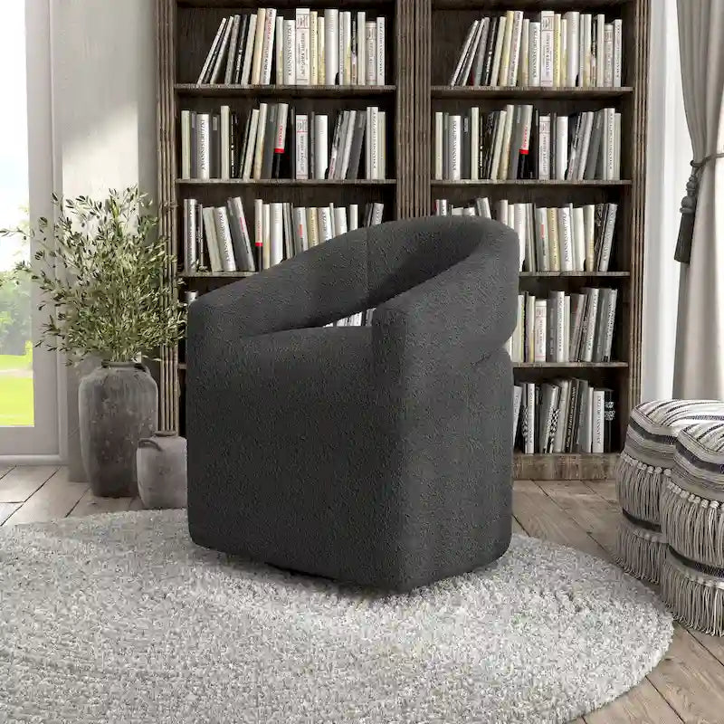 Fauteuil tournant Celeste Modern Boucle, dossier ouvert et accoudoirs incurvés, par Furniture of America