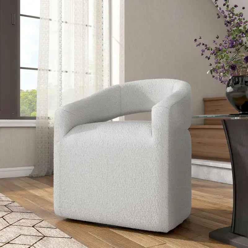 Fauteuil tournant Celeste Modern Boucle, dossier ouvert et accoudoirs incurvés, par Furniture of America