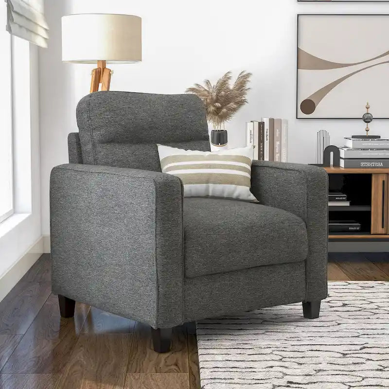 Wystan Contemporary Track Arms Chair with Solid Wood Tapered Legs, Upholstered Fabric Single Sofa Chair by Furniture of America