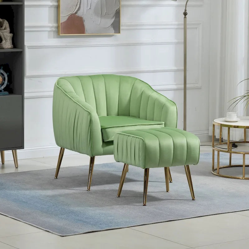 Fauteuil d'appoint capitonné en velours avec pouf – 28.94 x 28.94 x 28.94